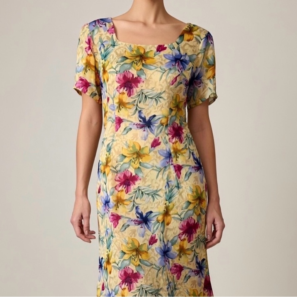 Vintage 80s Silk Floral Maggie London Dress 4 Petite